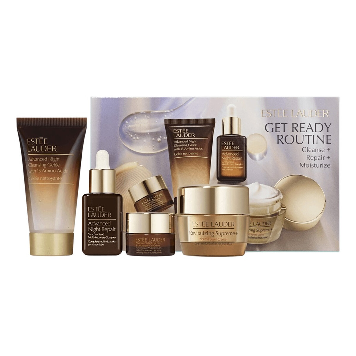 Estee Lauder Get Ready Routine Cleanse + Repair + Moisturize Starter Zestaw oczyszczający żel do twarzy 30ml + krem-żel pod oczy 5ml + serum do twarzy 15ml + krem do twarzy 7ml