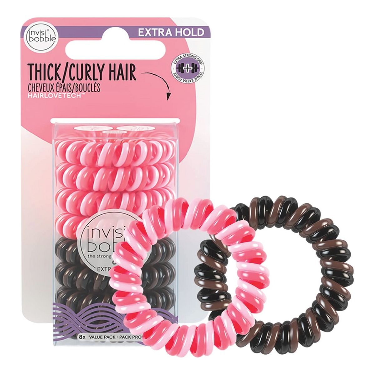 Invisibobble Extra hold gumki do włosów pink/brown 8szt.