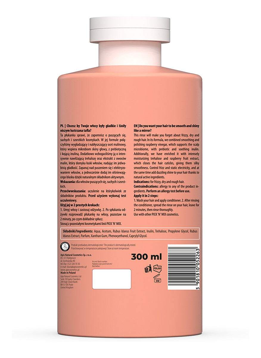 Wygładzająca malinowa płukanka octowa do włosów