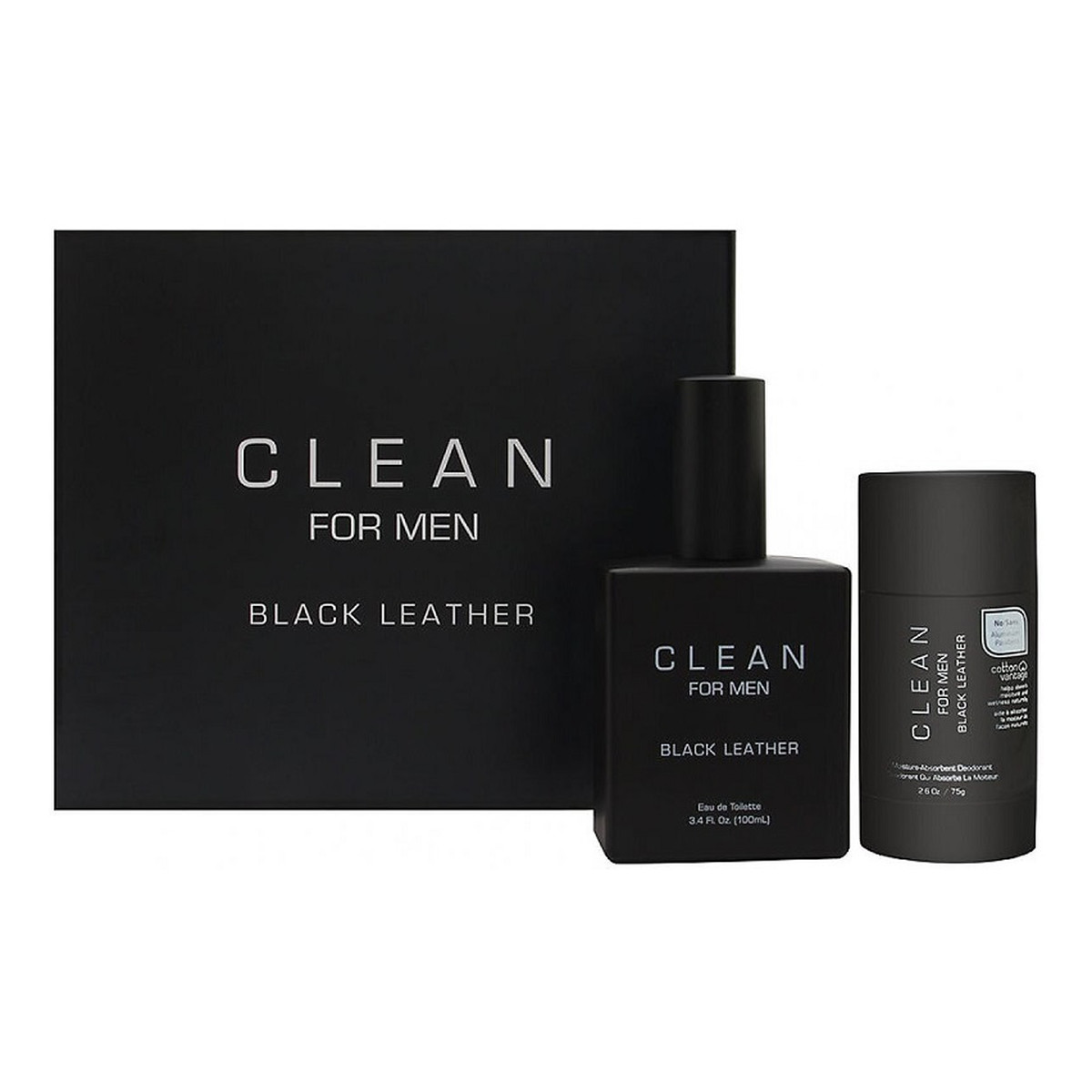 Clean For Men Black Leather Zestaw woda toaletowa spray 100ml + dezodorant sztyft 75g
