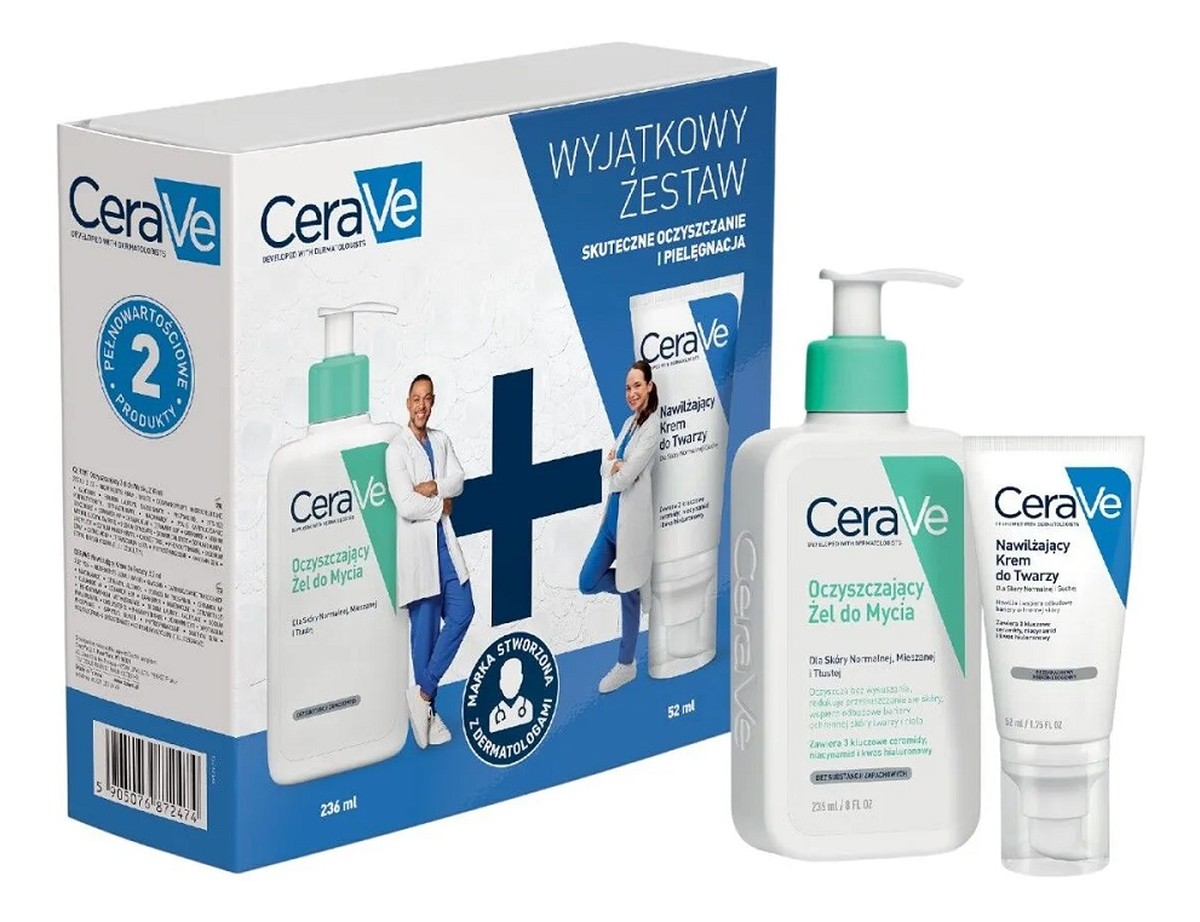 Zestaw oczyszczający żel do mycia 236ml + nawilżający krem do twarzy 52ml