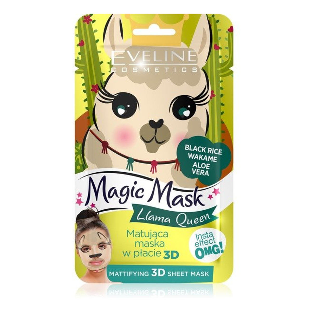 Eveline Magic Mask Llama Queen maseczka w płachcie do twarzy Czarny Ryż & Wakame & Aloes 20ml
