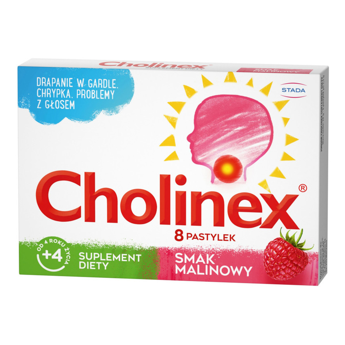 Cholinex Junior pastylki do ssania na ból gardła o smaku malinowym 8szt.