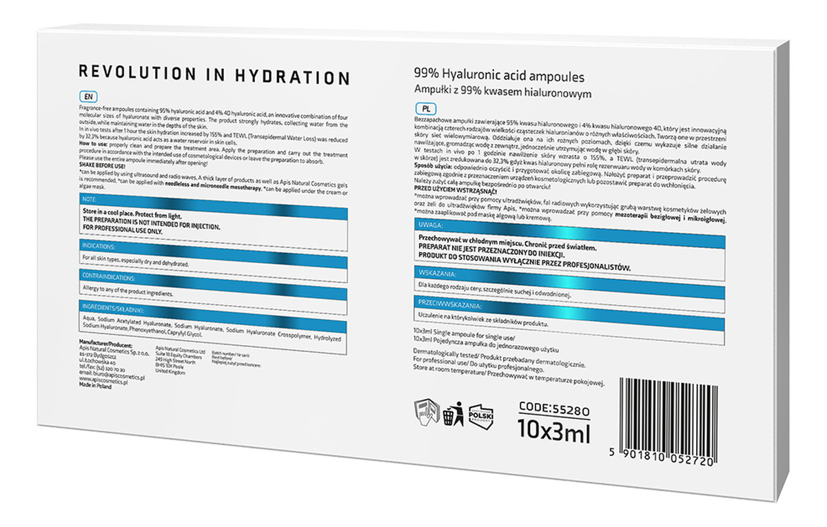 Ampułki Z 99% Kwasem Hialuronowym