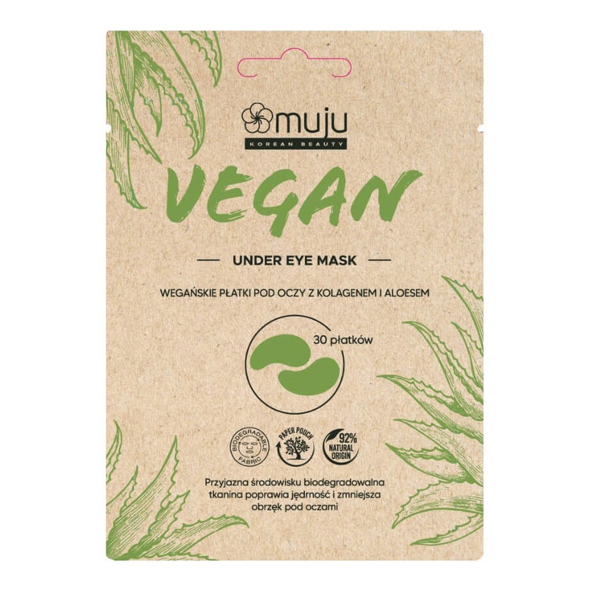 Muju Vegan under eye mask wegańskie płatki pod oczy z kolagenem i aloesem 30szt