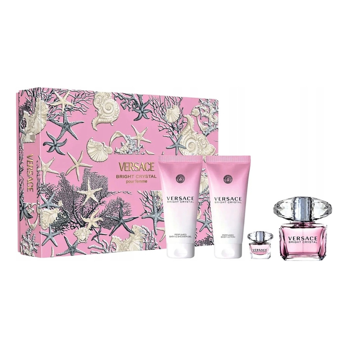 Versace Bright Crystal Zestaw woda toaletowa spray 90ml + woda toaletowa 5ml + balsam do ciała 100ml + żel pod prysznic 100ml