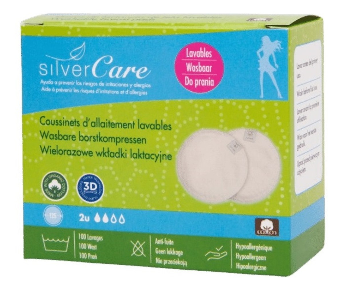 Silver care wkładki laktacyjne wielorazowe z bawełny organicznej 2szt