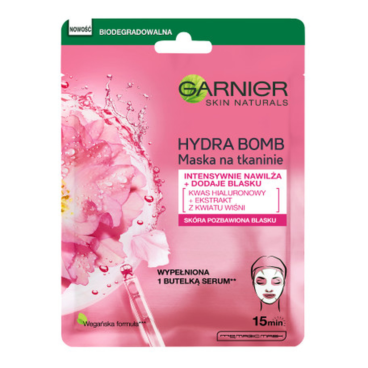 Garnier Hydra Bomb Intensywnie nawilżająca maska na tkaninie z ekstraktem z kwiatu wiśni i kwasem hialuronowym 28g