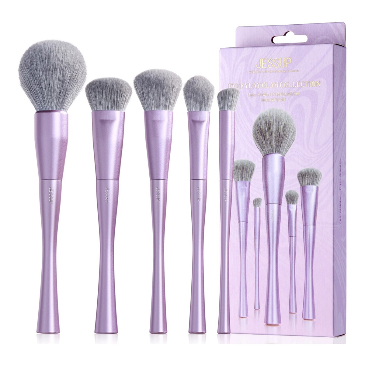 JESSUP Luxury Purple Face Makeup Brush Zestaw pędzli t514 5szt.