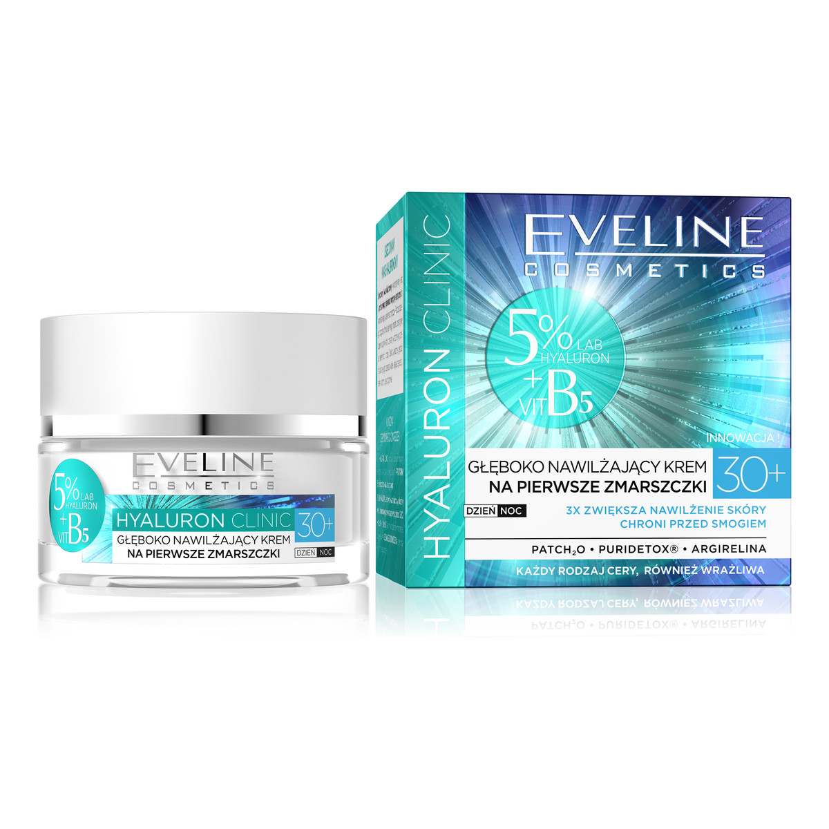 Eveline Hyaluron Clinic 30+ Głęboko nawilżający Krem na pierwsze zmarszczki na dzień i noc 50ml