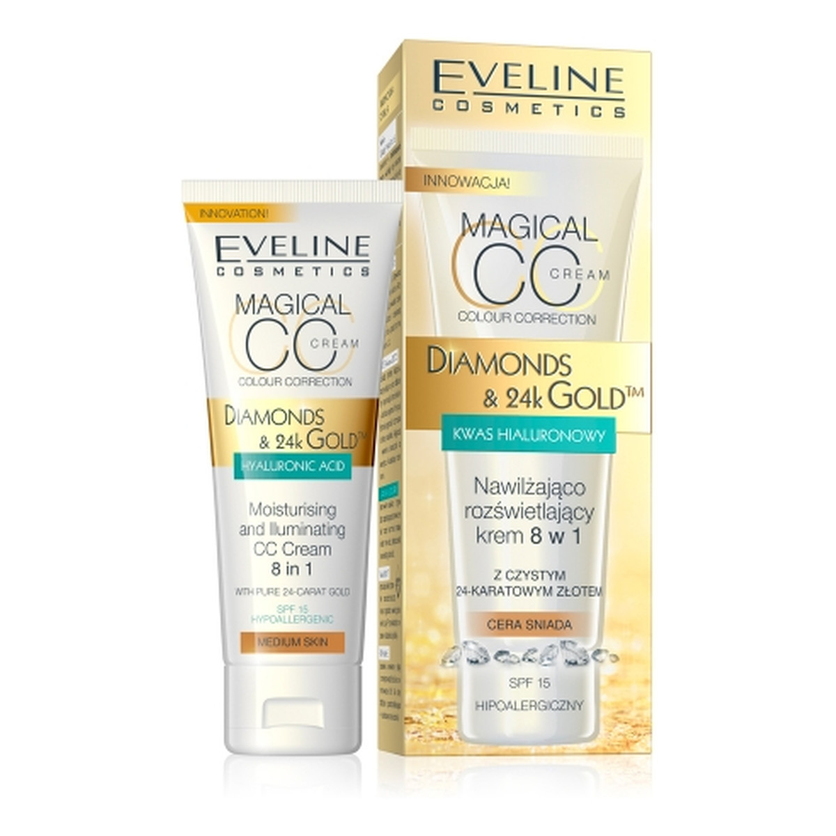 Eveline Diamonds & 24k Gold Nawilżająco-Rozświetlający Krem 8w1 30ml