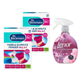 Chusteczki do prania 20 szt. x2 + Lenor Żelazko w sprayu Exotic Bloom 500ml