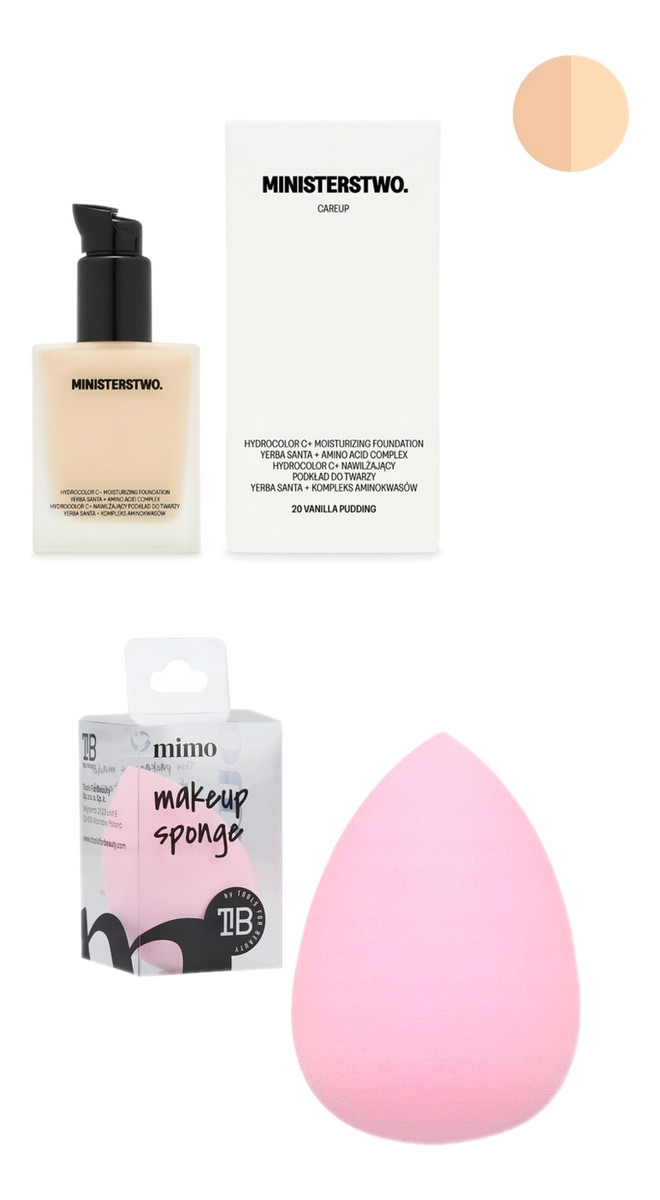 Naturalny podkład do twarzy Vanilla Puding (20) + Gąbeczka do podkładu Light Pink