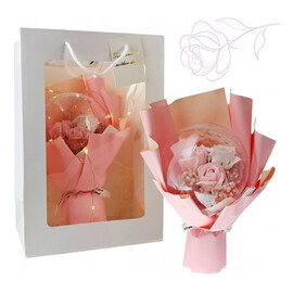 Bukiet zapachowych kwiatów mydlanych w torebce na prezent, kula, świecące led (buk14r)