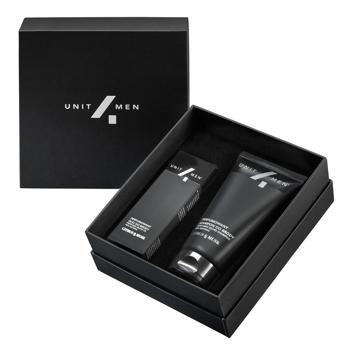 Unit4Men Zestaw barberski citrus&musk perfumowany olej do brody 30ml + perfumowany szampon do brody 100ml