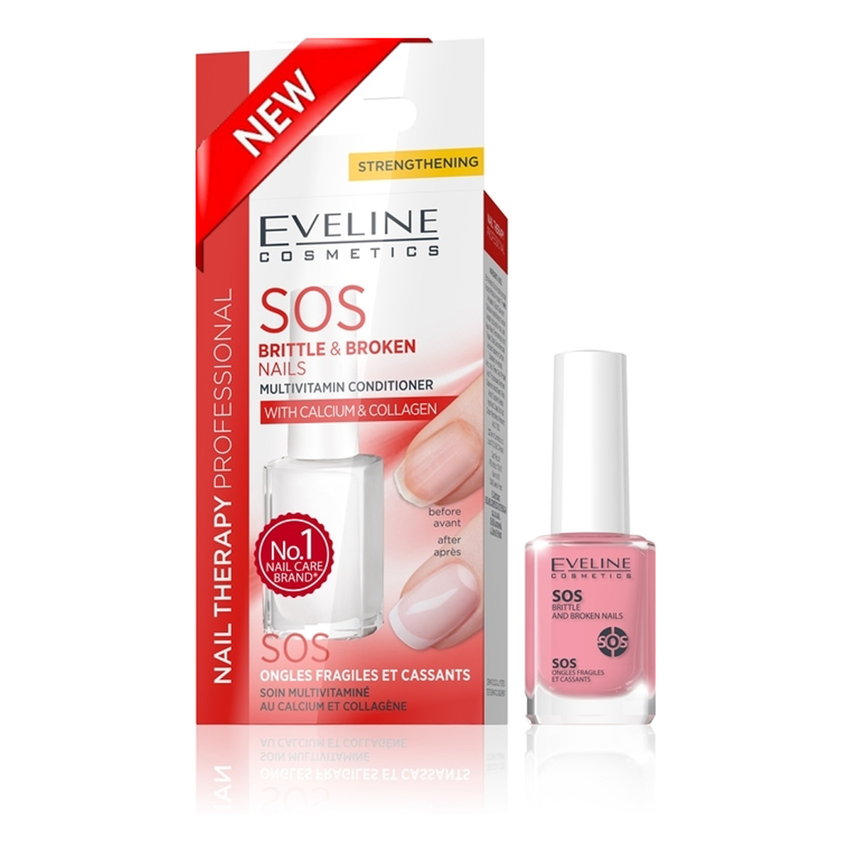 Eveline Nail Therapy SOS Odżywka wzmacniająca dla kruchych i łamliwych paznokci z wapniem i kolagenem 12ml