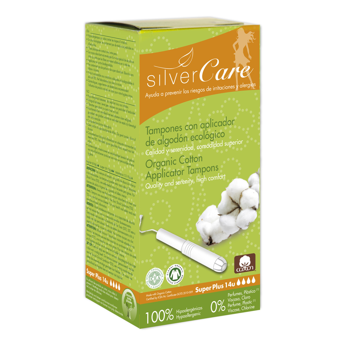 MASMI Silver Care Organiczne bawełniane tampony Super Plus z aplikatorem 100% bawełny organicznej 14szt