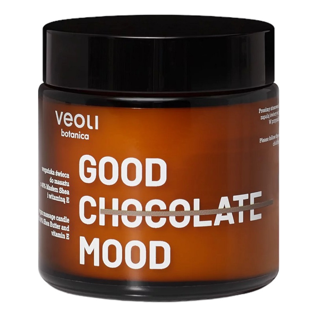 Veoli Botanica Good chocolate mood wegańska świeca do masażu z 40% masłem shea i witaminą e 100ml