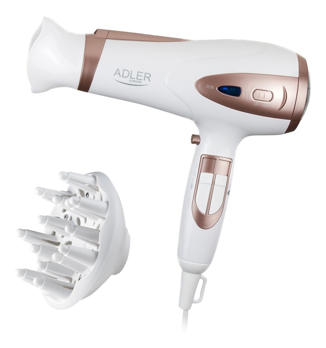 Suszarka do włosów z dyfuzorem 2200w ion ad 2248 biała