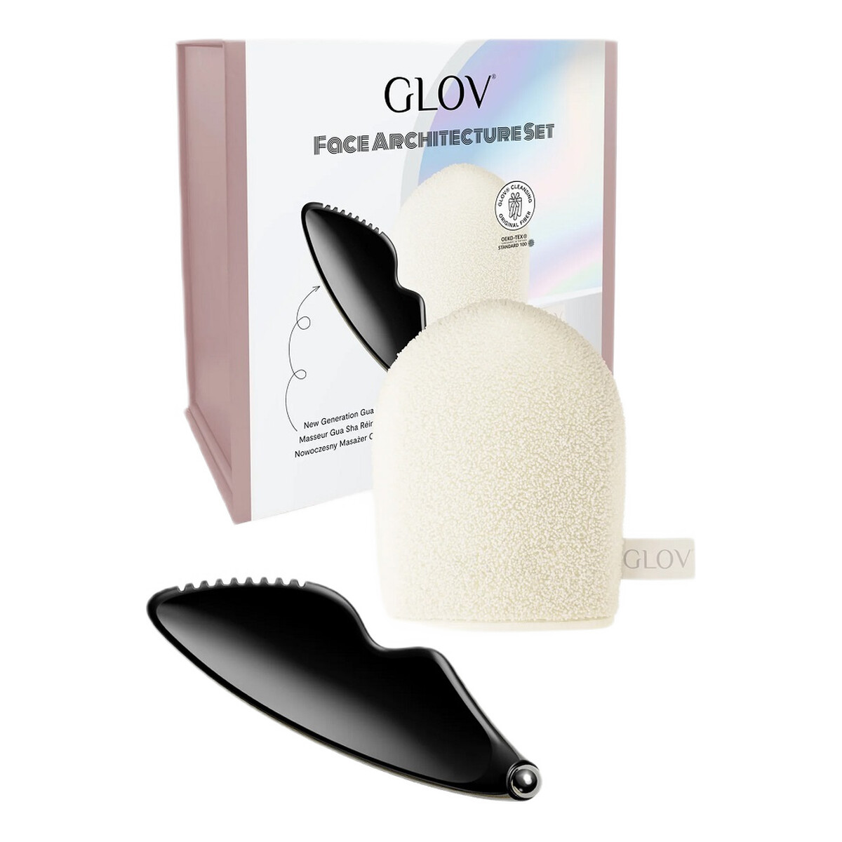 Glov Face Architecture Zestaw nowoczesny masażer gua sha + rękawiczka do demakijażu i oczyszczania