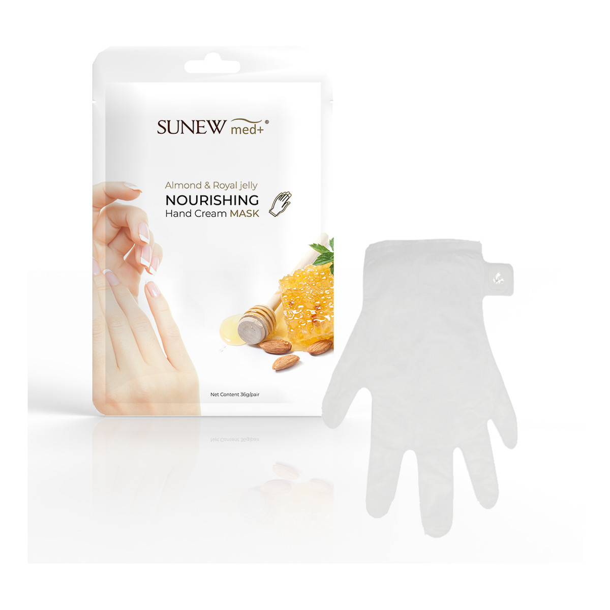 SunewMed+ Nourishing Hand Cream Mask nawilżająca maska do dłoni w formie rękawiczek Migdał i Mleczko Pszczele