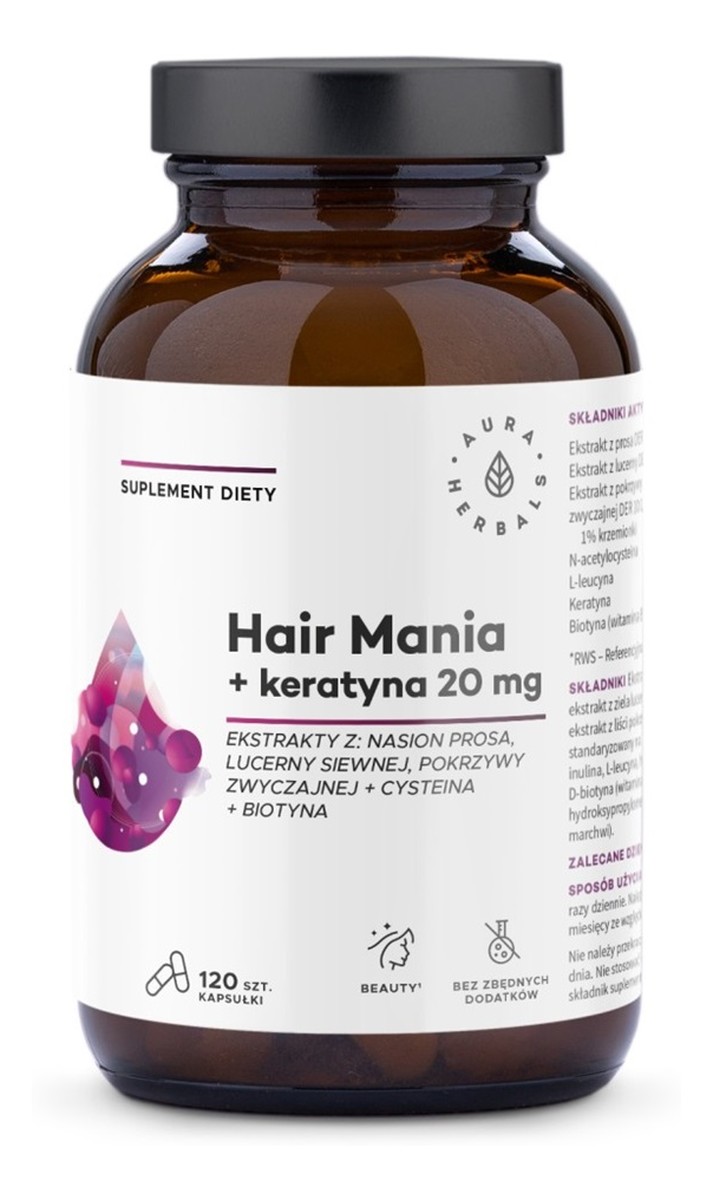 Hair mania + keratyna 20mg suplement diety 120 kapsułek