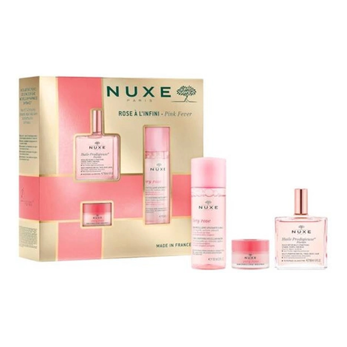 Nuxe zestaw łagodząca woda micelarna 3w1 100ml + różany balsam do ust 15g + suchy olejek regenerujący 100ml