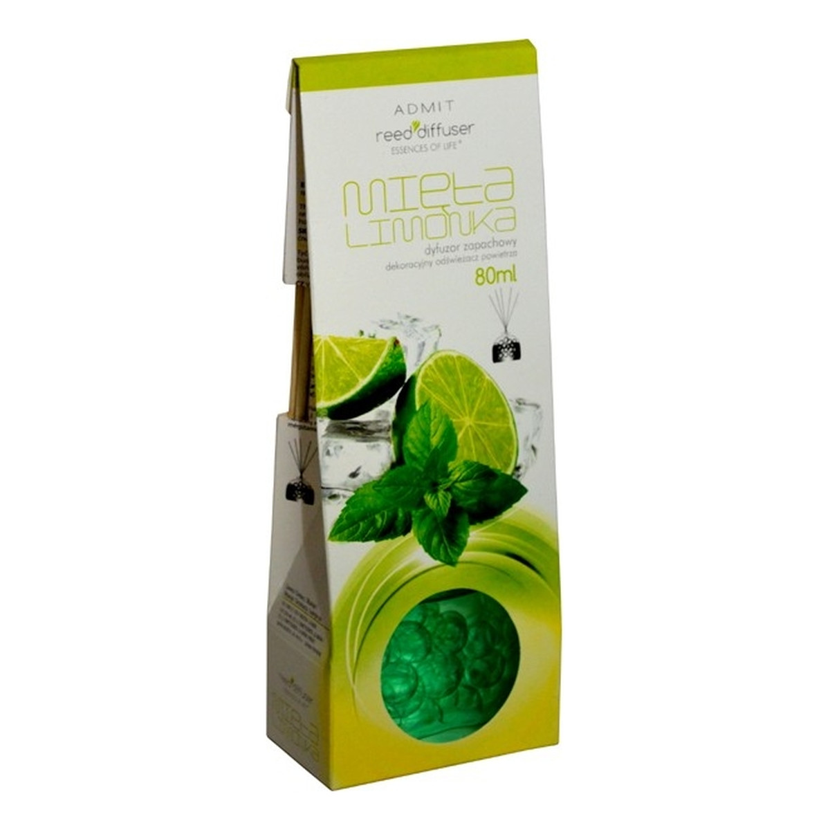 Admit ODŚWIEŻACZ ZAPACHOWY PATYCZKI +KULKI ŻELOWE MIĘTA&LIMONKA 80ml