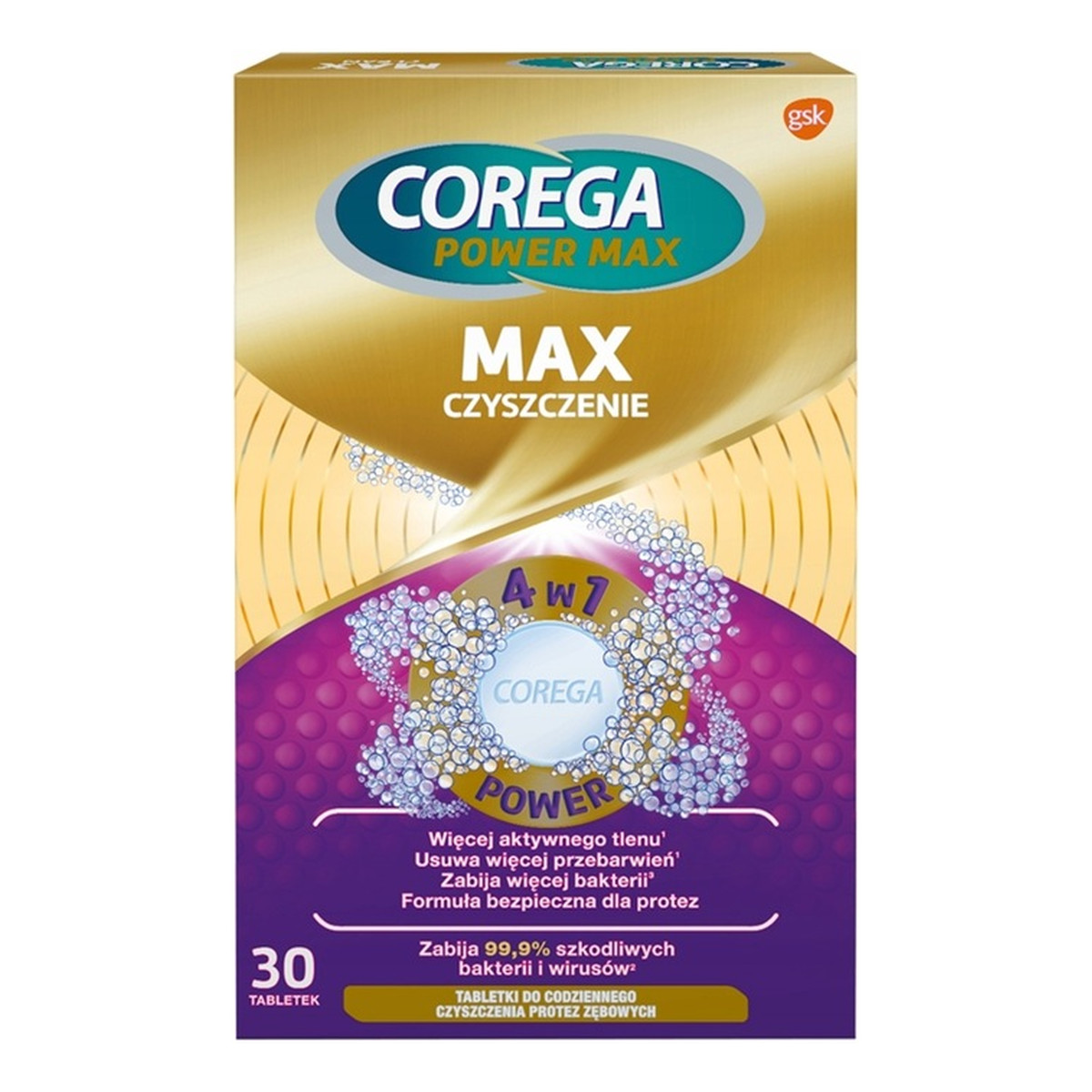 Corega Max czyszczenie tabletki do czyszczenia protez zębowych 30szt