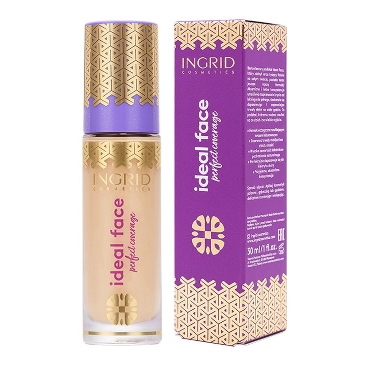 Ingrid Ideal Face Podkład do twarzy Perfect Coverage Light Ivory (010 ) 35ml