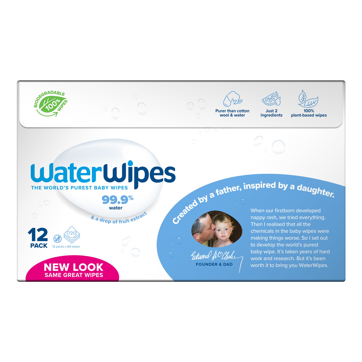 WaterWipes Chusteczki nawilżane dla dzieci BIO 99,9% wody i kropla ekstraktu owocowego 60 szt x 12 (720szt)