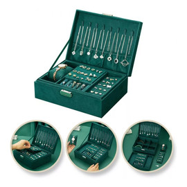 Szkatułka na biżuterię kuferek etui organizer butelkowa zieleń pudełko PD133