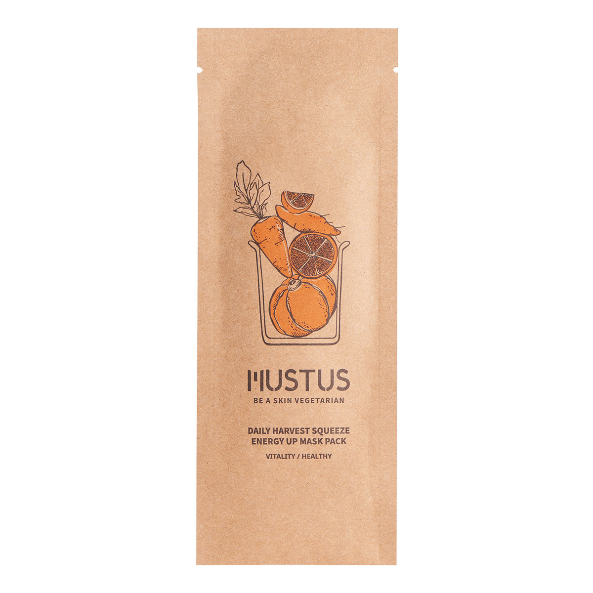 Mustus BE A SKIN VEGETARIAN! Daily Harvest Squeeze Energy Up Maseczka w płachcie wzmacniająca, stworzona na bazie kompleksu ekstraktów z pomarańczowych warzyw i owoców 20g
