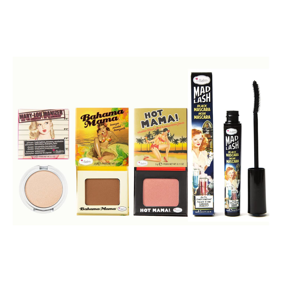 the Balm Zestaw Travel-Size Classics Kit Róż + Bronzer + Rozświetlacz + Tusz do rzęs