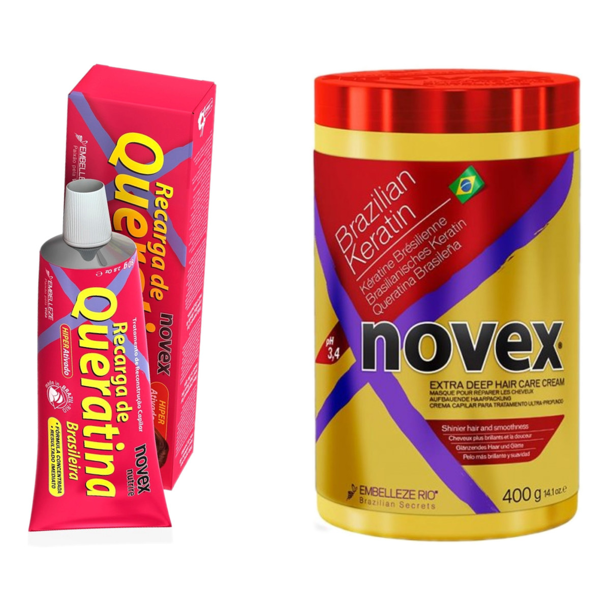 Novex Brazilian Keratin Recharge Krem stylizujący z keratyną 80g + Maska 400g