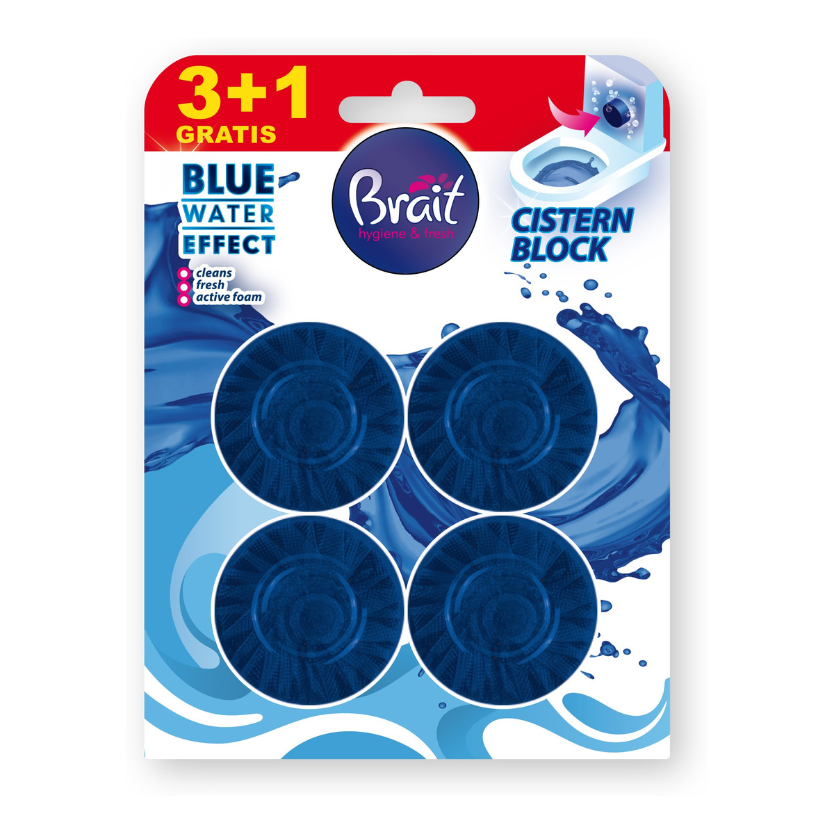 Brait Blue Water Effect Krążek do WC Niebieski 4szt. 50g