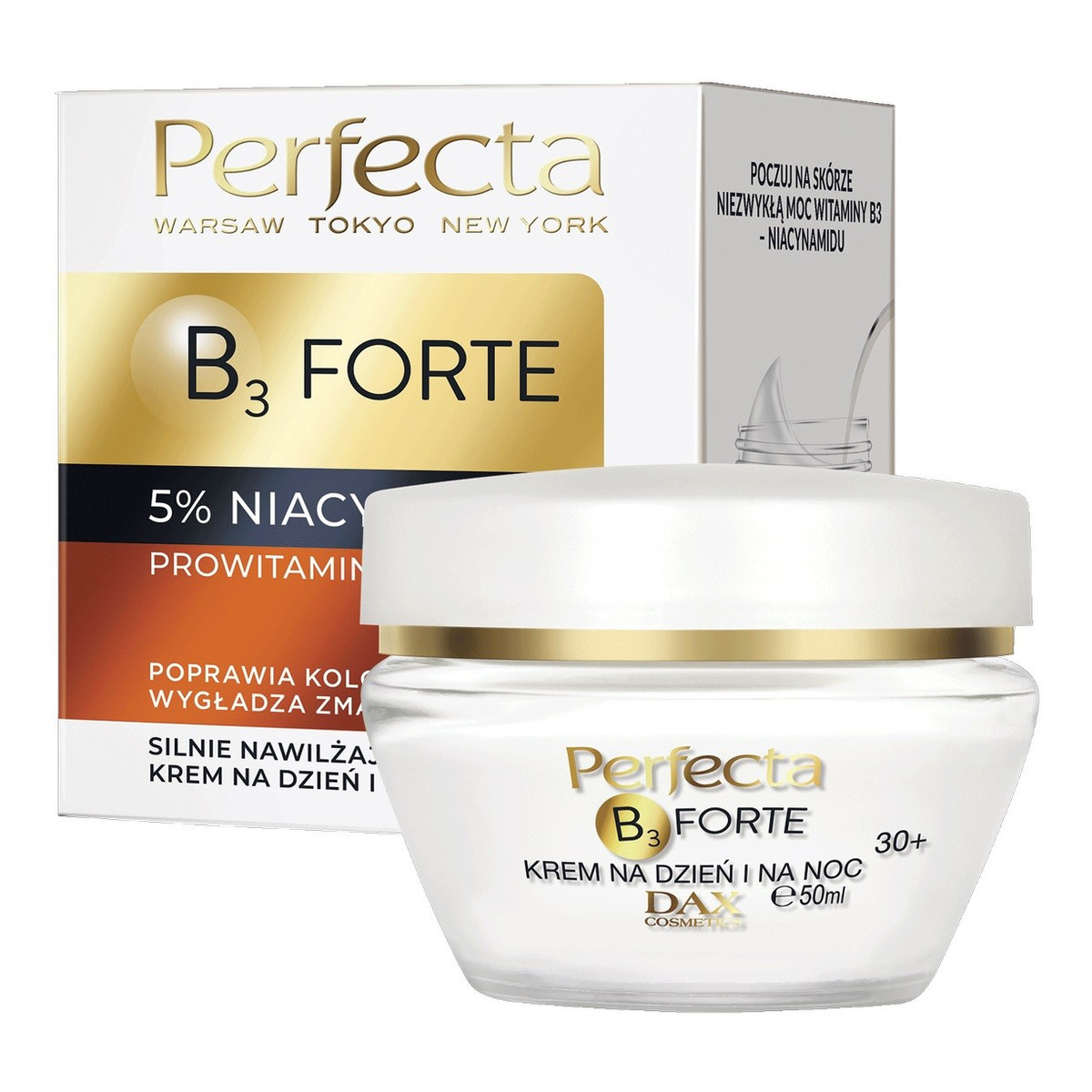 Perfecta B3 FORTE Z 5% Niacynamidem B3 Forte Silnie Nawilżający Krem 30+ Na Dzień I Na Noc 50ml