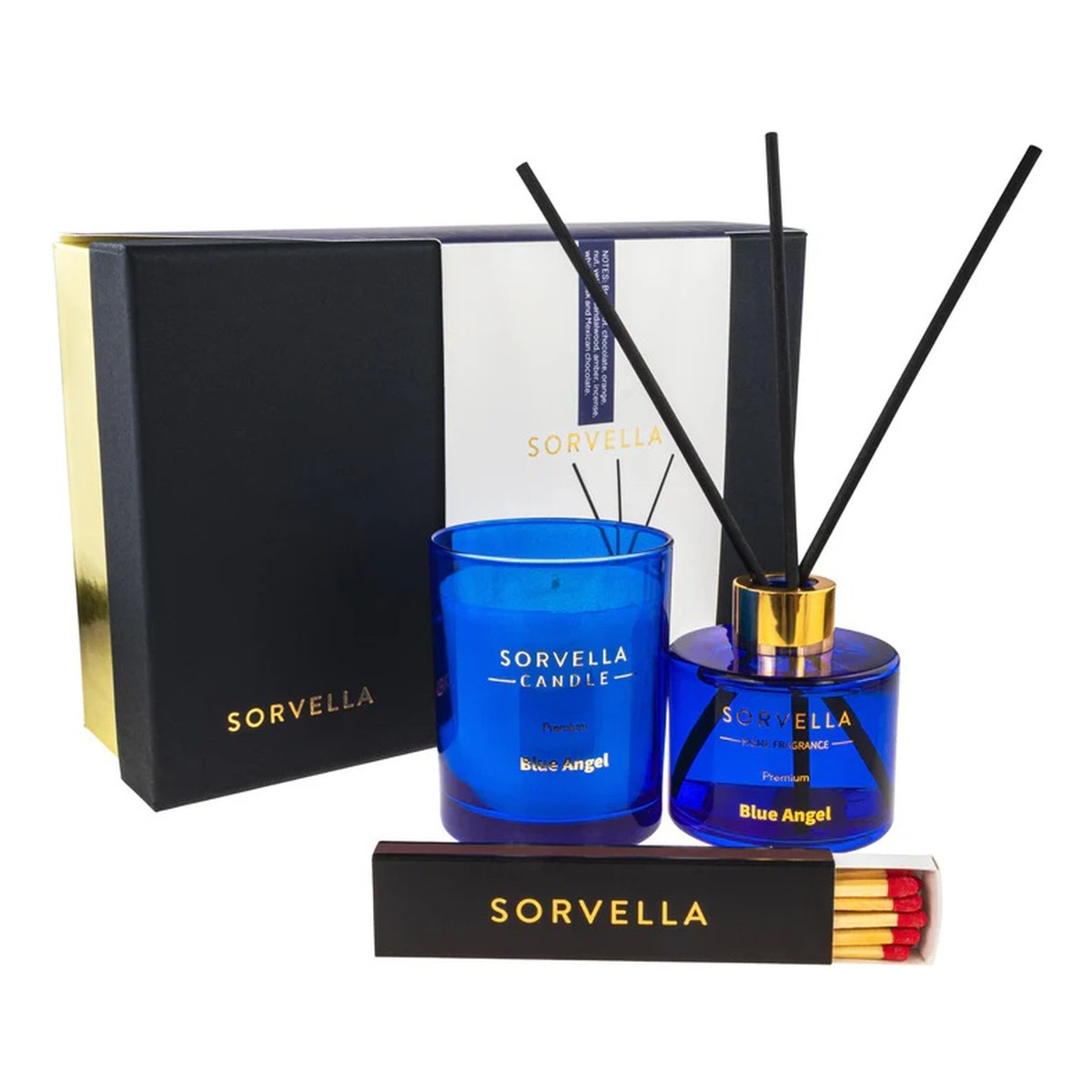 Sorvella Perfume Blue Angel Zestaw dyfuzor zapachowy 120ml + świeca zapachowa 170g + zapałki