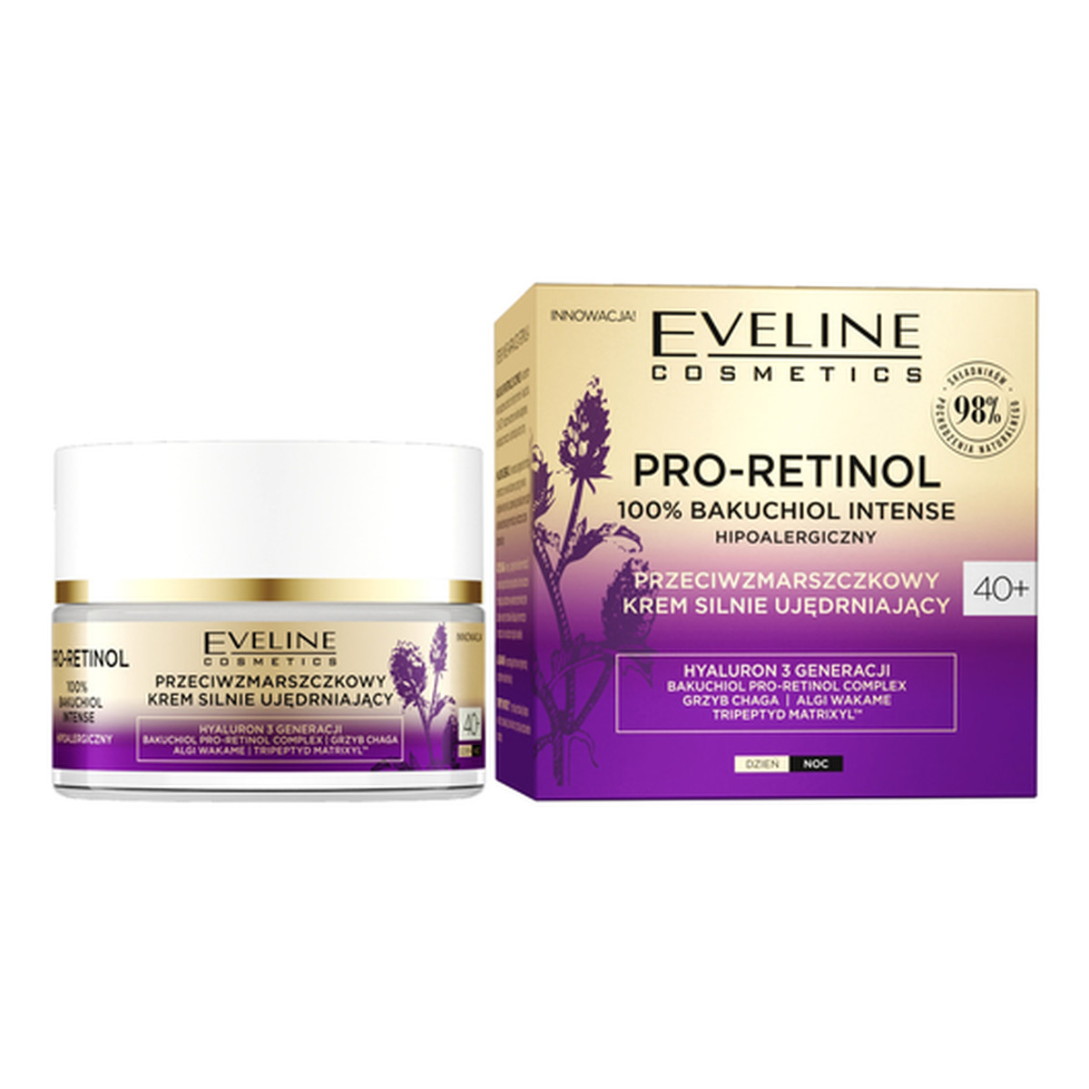 Eveline Pro-Retinol 100% Bakuchiol Intense Przeciwzmarszczkowy Krem silnie ujędrniający na dzień i noc 40+ 50ml