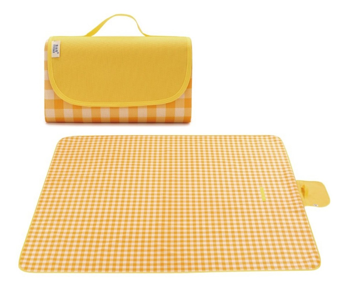 Mata plażowa-torebka w biało żółtą kratkę-rozmiar: 145x200cm 1szt