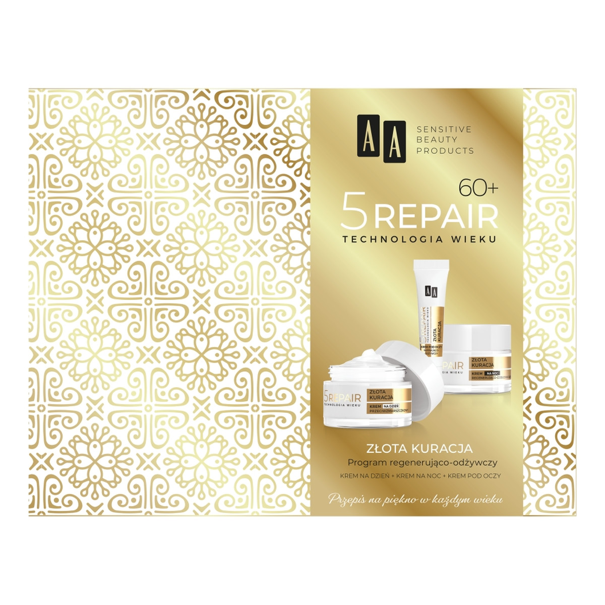 AA Technologia Wieku 5Repair 60+ Złota Kuracja Zestaw krem na dzień 50ml + krem na noc 50ml + krem pod oczy 15ml