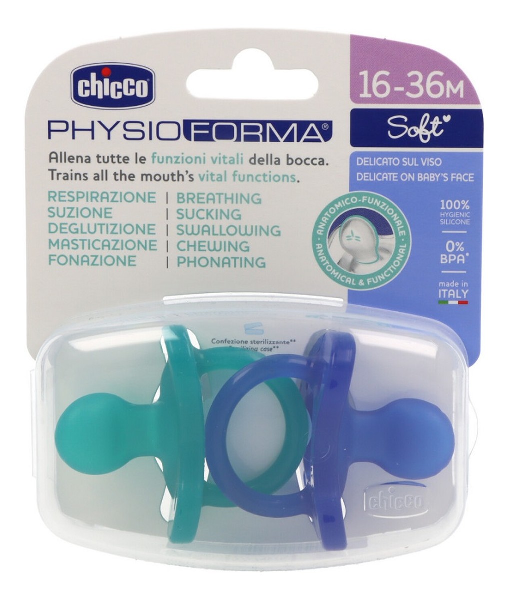 Physioforma soft smoczek silikonowy uspokajający 16-36m niebieski 2szt.