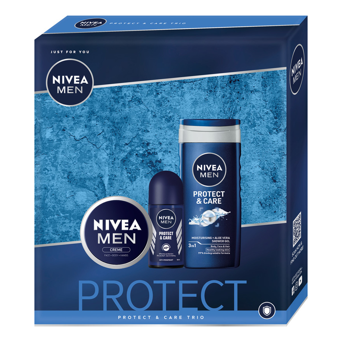 Nivea Men Protect & Care Zestaw krem uniwersalny 75ml + żel pod prysznic 250ml + antyperspirant roll-on 50ml