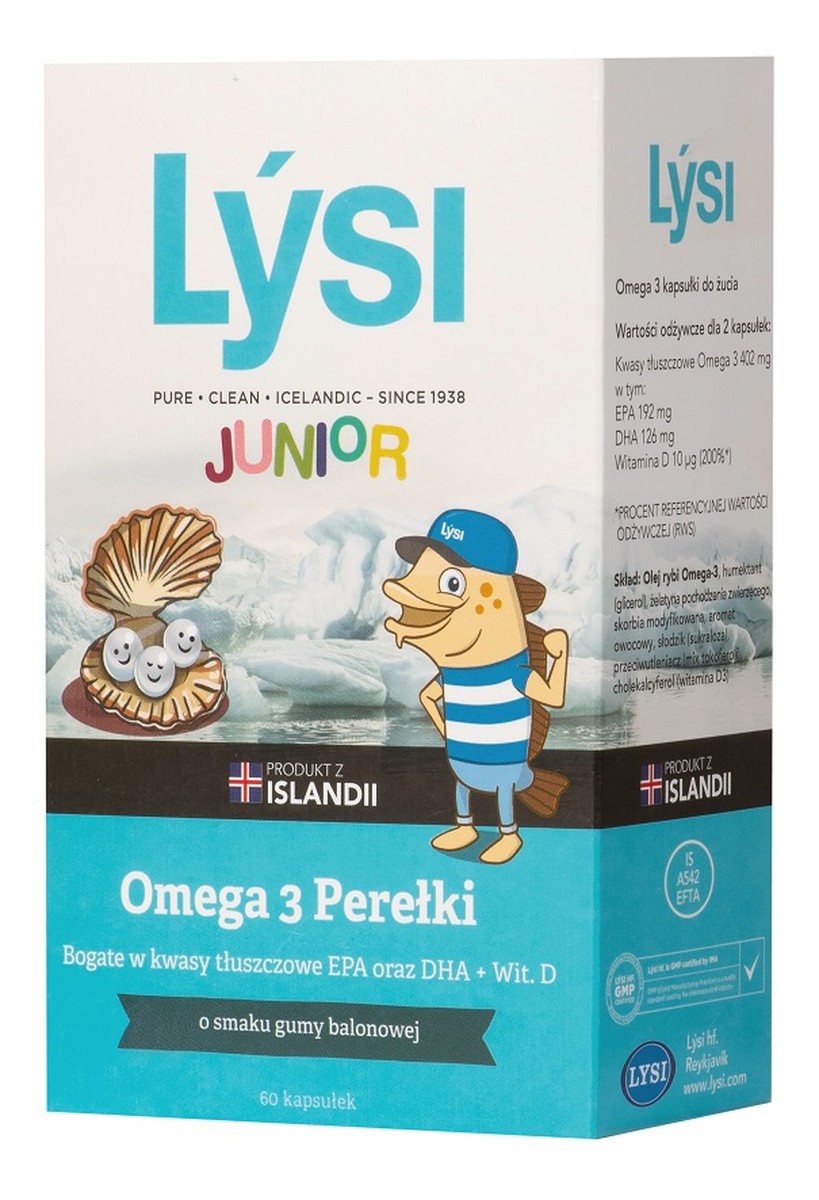 Junior omega 3 perełki suplement diety o smaku gumy balonowej 60 kapsułek