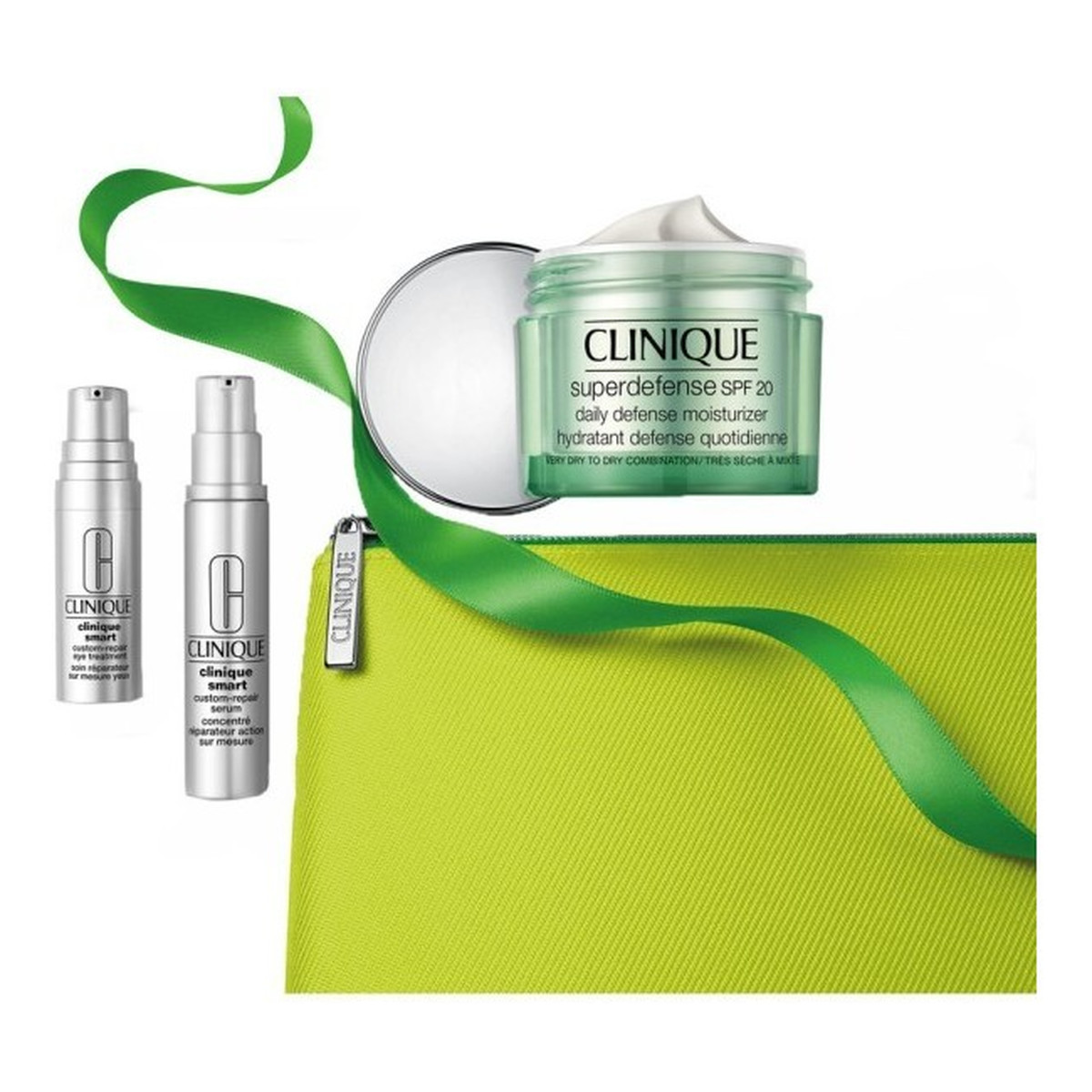 Clinique Zestaw Superdefense Cream SPF20 Krem do twarzy 50ml + Smart Serum 10ml + Smart Eye Krem pod oczy + Kosmetyczka