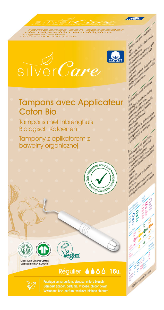 Organiczne bawełniane tampony Regular z aplikatorem 100% bawełny organicznej 16szt