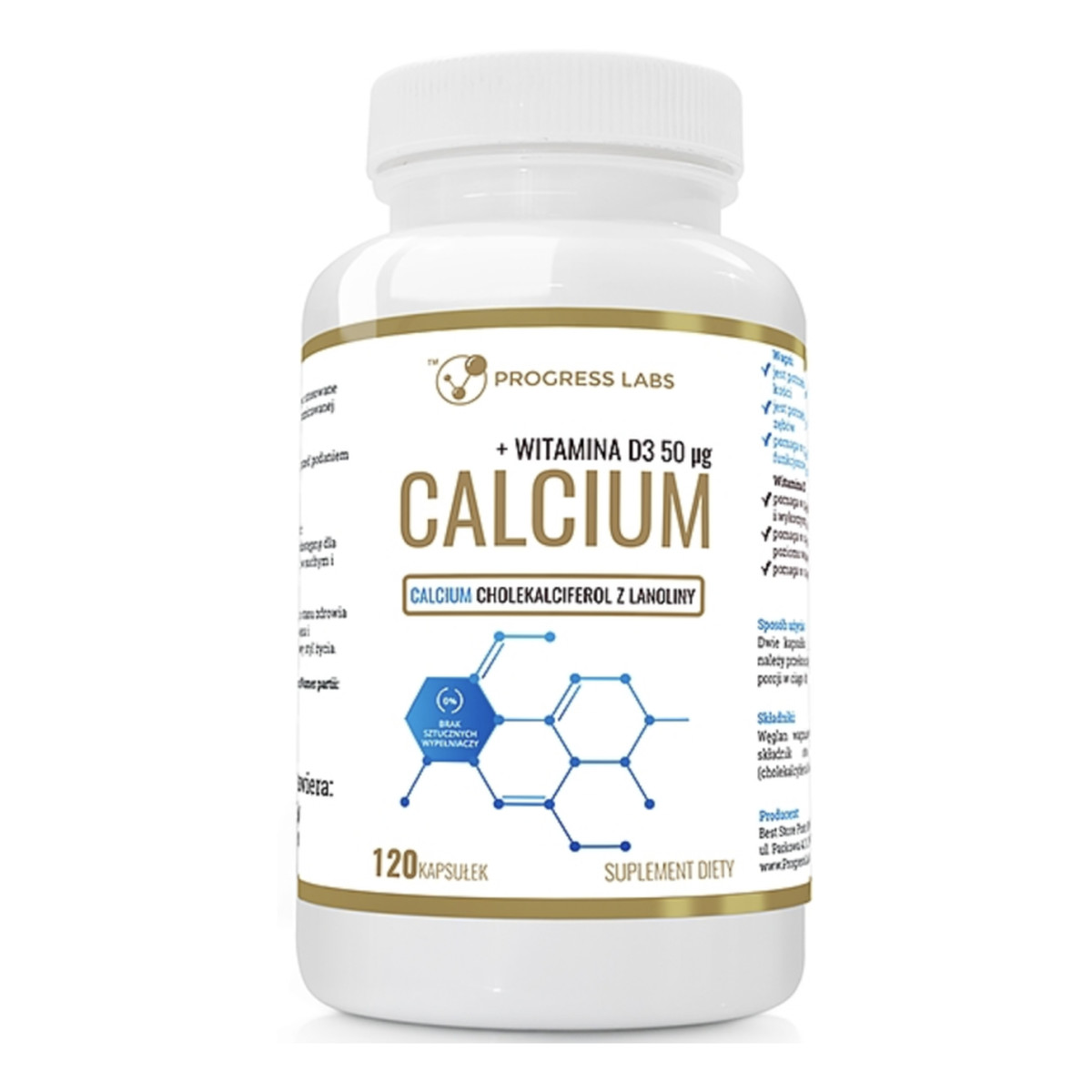 Progress Labs Calcium + Witamina D3 suplement diety 120 kapsułek 1000mg