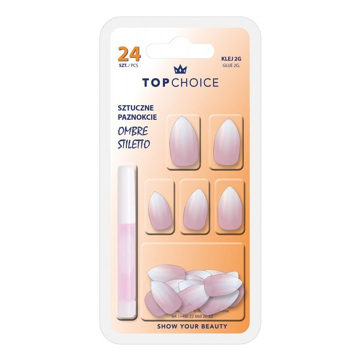 Top Choice Sztuczne paznokcie Ombre-Stiletto z klejem (78170) 1op.-24szt 2g
