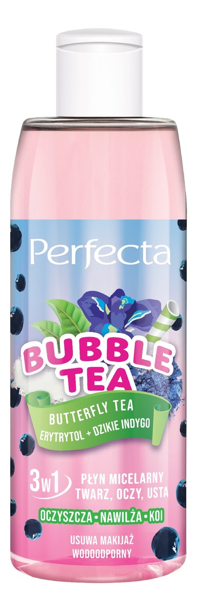 Perfecta bubble tea płyn micelarny 3w1 butterfly tea, erytrytol + dzikie indygo 300 ml