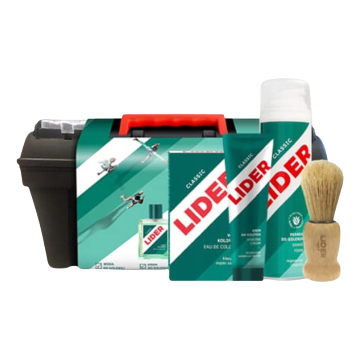 Lider Zestaw prezentowy dla mężczyzny Pędzel do golenia + Krem do golenia + Płyn po goleniu + Balsam po goleniu